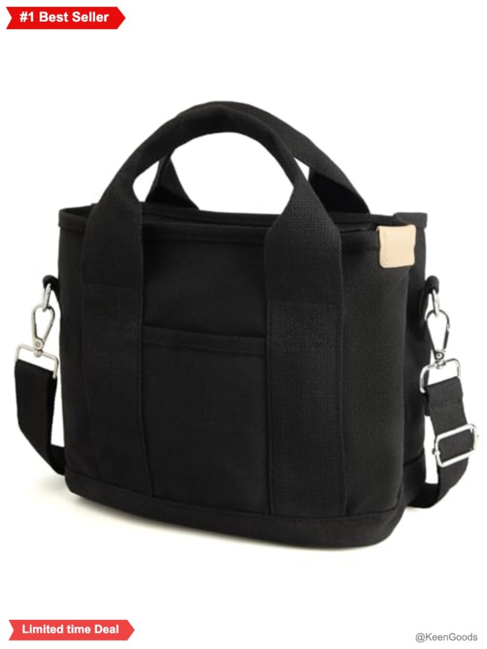 Small Canvas Tote Bag with Zipper, Adjustable Strap, Mini Crossbody Handbag